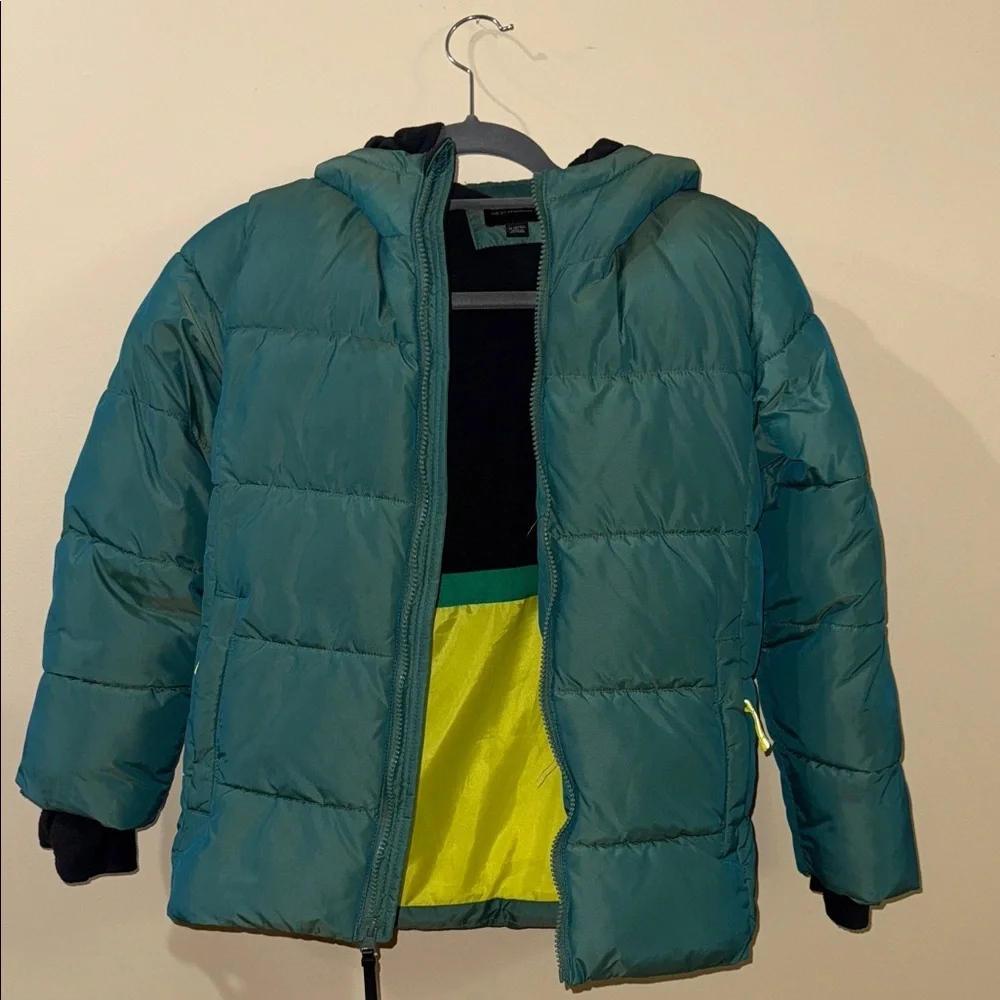 Children's Teal Puffer Jacket with Hood - Picture 4 of 4